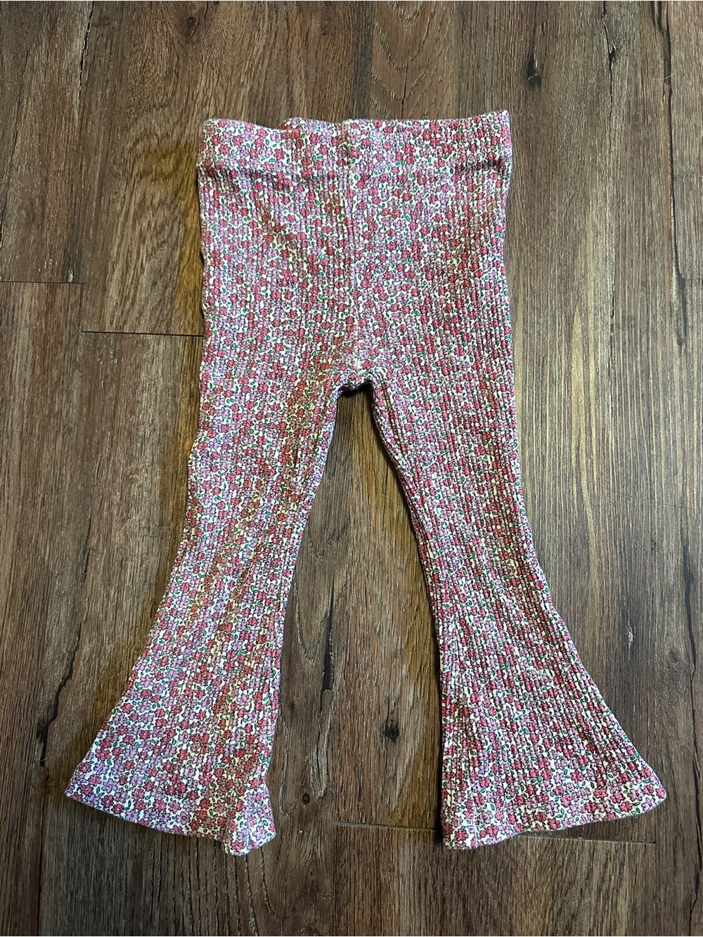 Zara Pink Floral Ribbed Flared Leggings